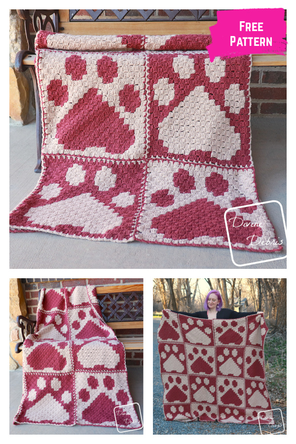 Paw Print C2C Blanket Free Crochet Pattern