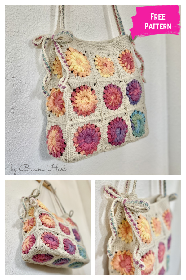 Rainbow Sunburst Tote Bag Free Crochet Pattern