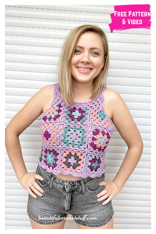 Granny Square Crop Top Free Crochet Pattern and Video Tutorial