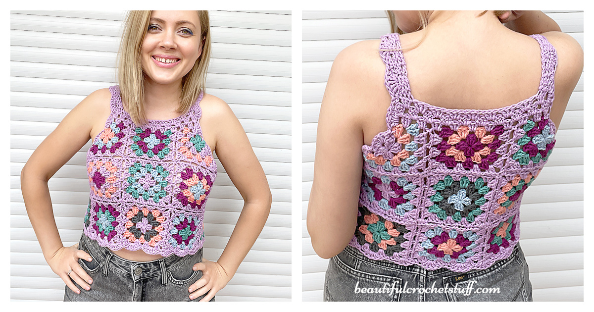 Granny Square Crop Top Free Crochet Pattern and Video Tutorial