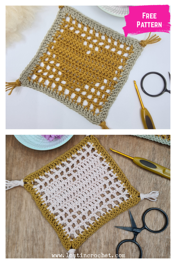 Square Heart Mug Rug Free Crochet Pattern