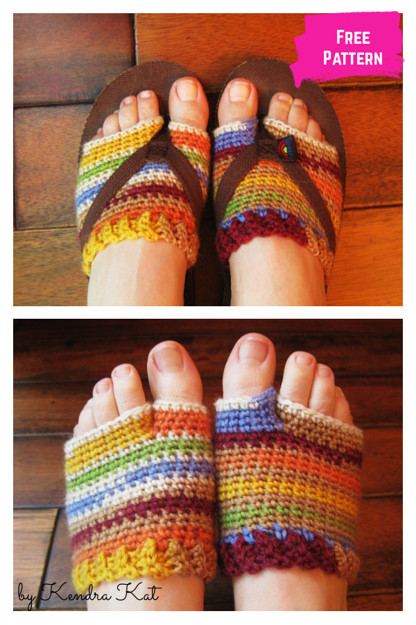 Rainbow Flip Flop Socklets Free Crochet Pattern