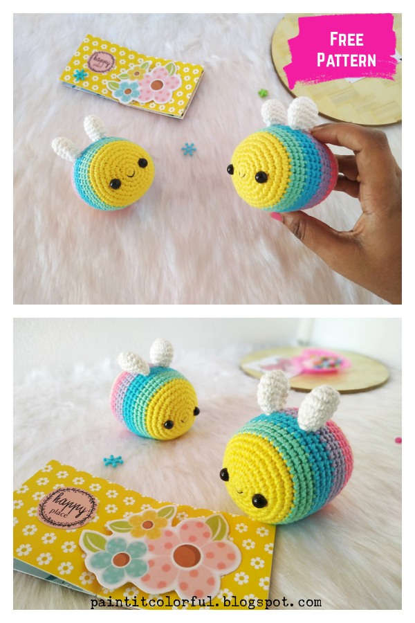 Rainbow Bee Amigurumi Free Crochet Pattern