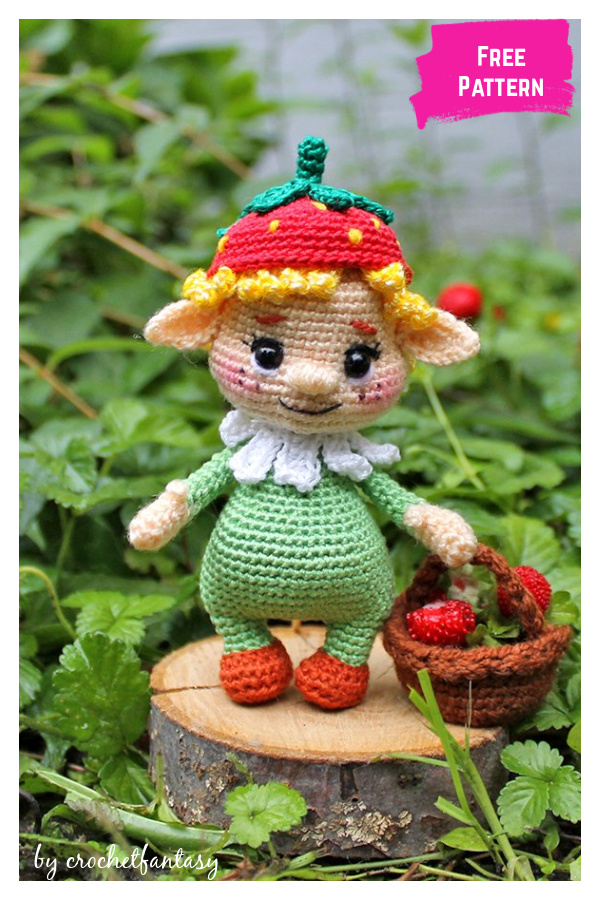 The Elf in the Strawberry Hat Free Crochet Pattern