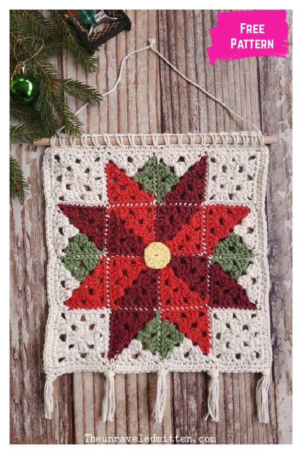 Poinsettia Wall Hanging Free Crochet Pattern 